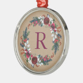 ホリー&パインクリスマスリースモノグラム メタルオーナメント (左)