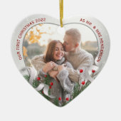 ホリー&パインシルバーフレーム写真新婚夫婦1クリスマス セラミックオーナメント (正面)