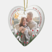 ホリー&パインシルバーフレーム写真新婚夫婦1クリスマス セラミックオーナメント (左)