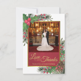 ホリー&パインホリデーテーマの愛感謝していと結婚の サンキューカード