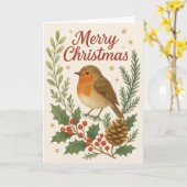 ホリー&パインロビンクリスマスカード カード (黄色い花)