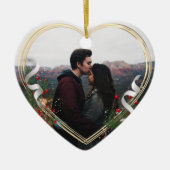 ホリー&パイン金ゴールドフレーム写真1クリスマス一緒 セラミックオーナメント (正面)