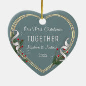 ホリー&パイン金ゴールドフレーム写真1クリスマス一緒 セラミックオーナメント (裏面)