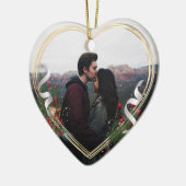 ホリー&パイン金ゴールドフレーム写真1クリスマス一緒 セラミックオーナメント (左)