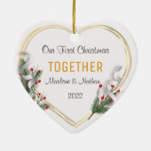 ホリー&パイン金ゴールドフレーム写真1クリスマス一緒 セラミックオーナメント (裏面)