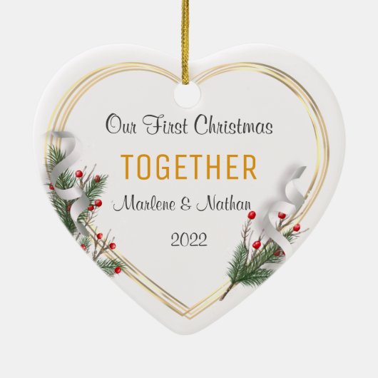 ホリー&パイン金ゴールドフレーム写真1クリスマス一緒 セラミックオーナメント (裏面)