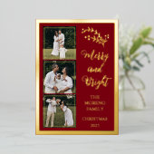 ホリー |ベリーのクリスマス4メリー写真と明るい 箔シーズンカード (立ち正面)