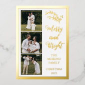 ホリー |ベリーのクリスマス4メリー写真と明るい 箔シーズンカード (正面)
