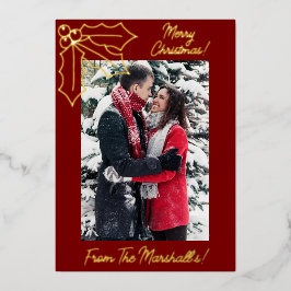 ホリー&ベリーフェスティバルレッド&金ゴールドクリスマス 箔シーズンカード