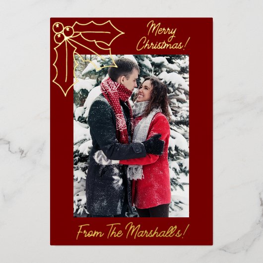 ホリー&ベリーフェスティバルレッド&金ゴールドクリスマス 箔シーズンカード (正面)