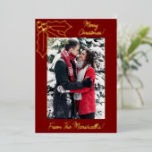 ホリー&ベリーフェスティバルレッド&金ゴールドクリスマス 箔シーズンカード (立ち正面)