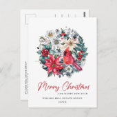ホリー ベリー カーディナル クリスマス 法人向けグリーティング ポストカード (正面/裏面)