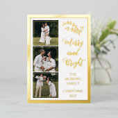 ホリー | ベリー クリスマス 4 フォト メリー アンド ブライト 箔シーズンカード (立ち正面)