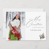ホリー・ベリー シンプル エレガント メリークリスマス 2 フォト 招待状 (正面)