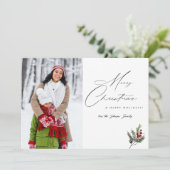 ホリー・ベリー シンプル エレガント メリークリスマス 2 フォト 招待状 (スタンド正面)
