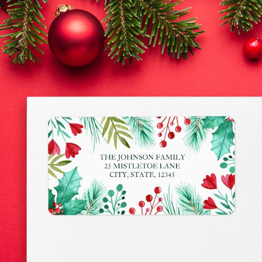 ホリー、ベリー、緑（水色） ラベル