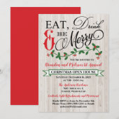ホリー、ベリー、食べて、飲んで、楽しいパーティを 招待状 (正面/裏面)