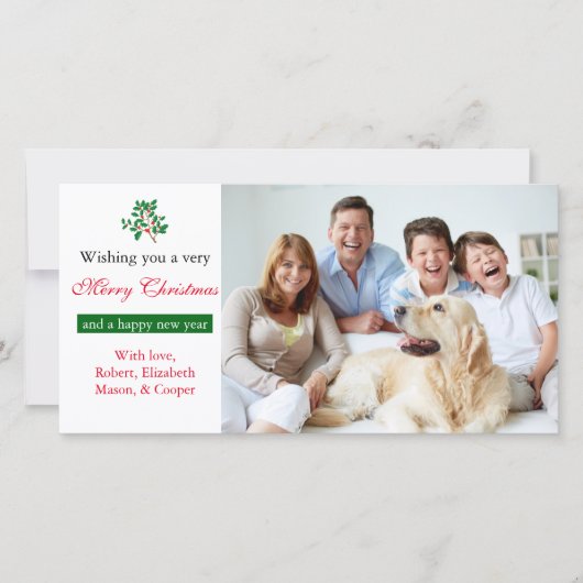 ホリー「メリークリスマス」ホワイト – フォトカード シーズンカード (正面)