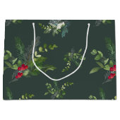 ホリー、モミ、スノーフレークフォレストグリーン ラージペーパーバッグ (正面)