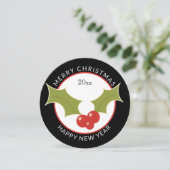 ホリー&ユニークベリー付きラウンドクリスマス シーズンカード (スタンド正面)