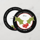 ホリー&ユニークベリー付きラウンドクリスマス シーズンカード (正面/裏面)