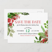 ホリー|レッドベリーホリデーパーティーが日付を保存 案内ポストカード (正面/裏面)