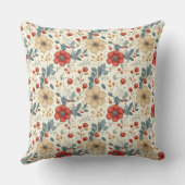 ホリー&レッドベリー付きヴィンテージクリスマスフローラ クッション (裏面)