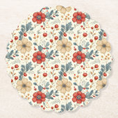 ホリー&レッドベリー付きヴィンテージクリスマスフローラ ペーパーコースター (正面)