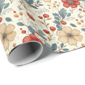ホリー&レッドベリー付きヴィンテージクリスマスフローラ ラッピングペーパー (ロールコーナー)