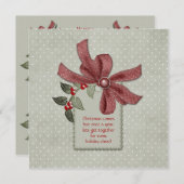 ホリー&レッドリボンオフィスクリスマスパーティー招待 招待状 (正面/裏面)