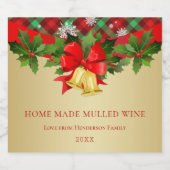 ホリー、金の鐘と雪の結晶クリスマスワイン スパークリングワインラベル (シングルラベル)