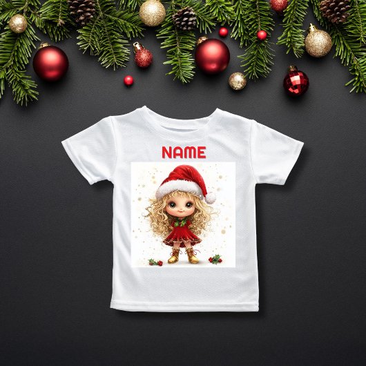 ホリ予測できなー名前をカスタムする付きクリスマスガール Tシャツ