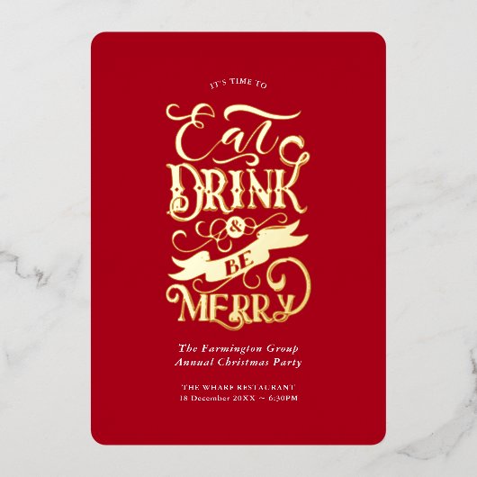 ホリ企業のデーパーティー食べレッドドリンクBe メリー 箔招待状 (正面)