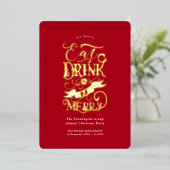 ホリ企業のデーパーティー食べレッドドリンクBe メリー 箔招待状 (立ち正面)