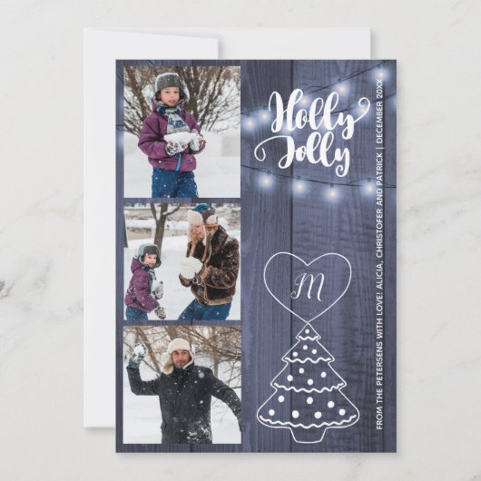 ホリ素朴ーすてき3枚の写真で青い納屋の木をコラージュ シーズンカード (正面)