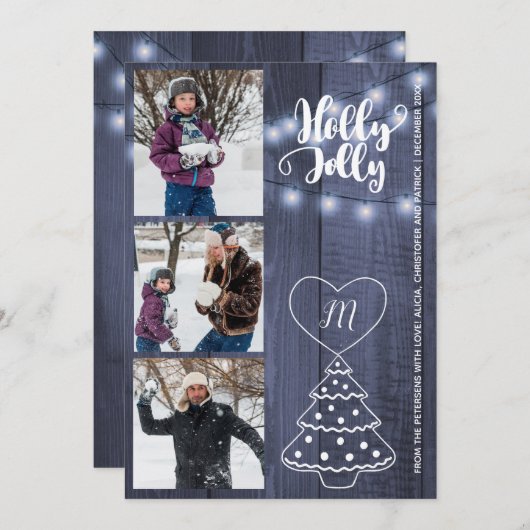 ホリ素朴ーすてき3枚の写真で青い納屋の木をコラージュ シーズンカード (正面/裏面)