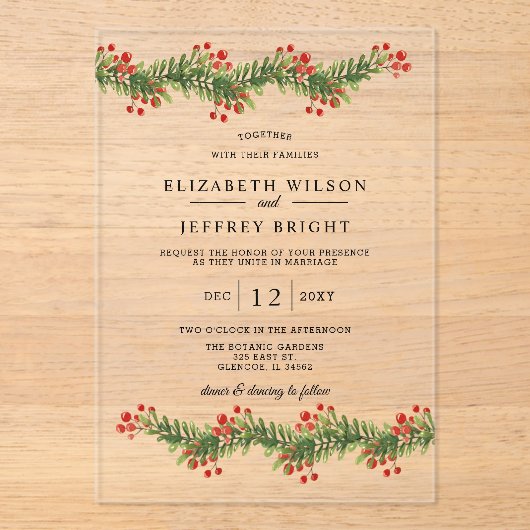 ホリ素朴ーの冬のクリスマス結婚の枝 アクリル招待状 (正面)