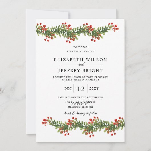 ホリ素朴ーの冬のクリスマス結婚の枝 招待状 (正面)