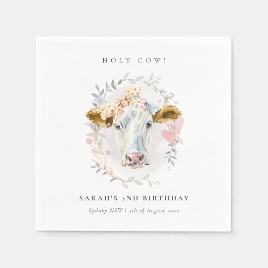 ホリ素朴ーカウファームフローラリースニーエイジ誕生日 スタンダードカクテルナプキン (正面)