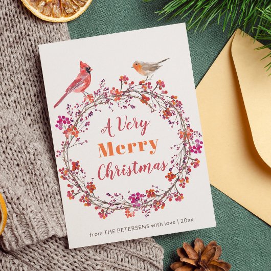 ホリ素朴ーモダンベリークリスマスリースシンプル シーズンカード