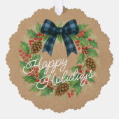 ホリ素朴ーリースブルーブラック市松模様にボーウ オーナメントカード (正面)