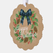 ホリ素朴ーリースブルーブラック市松模様にボーウ オーナメントカード (左)