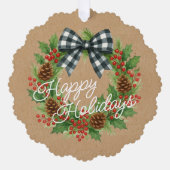 ホリ素朴ーリースホワイトブラック市松模様にボーウ オーナメントカード (正面)