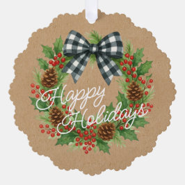 ホリ素朴ーリースホワイトブラック市松模様にボーウ オーナメントカード