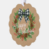 ホリ素朴ーリースホワイトブラック市松模様にボーウ オーナメントカード (左)