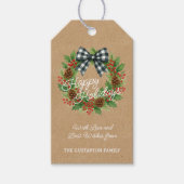 ホリ素朴ーリースホワイトブラック市松模様にボーウ ギフトタグ (正面)