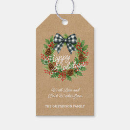 ホリ素朴ーリースホワイトブラック市松模様にボーウ ギフトタグ