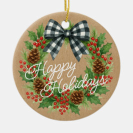 ホリ素朴ーリースホワイトブラック市松模様にボーウ セラミックオーナメント