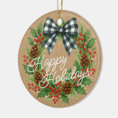 ホリ素朴ーリースホワイトブラック市松模様にボーウ セラミックオーナメント (左)