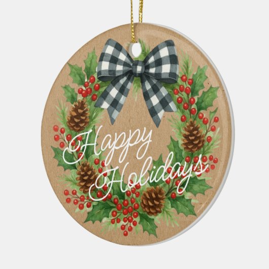 ホリ素朴ーリースホワイトブラック市松模様にボーウ セラミックオーナメント (左)